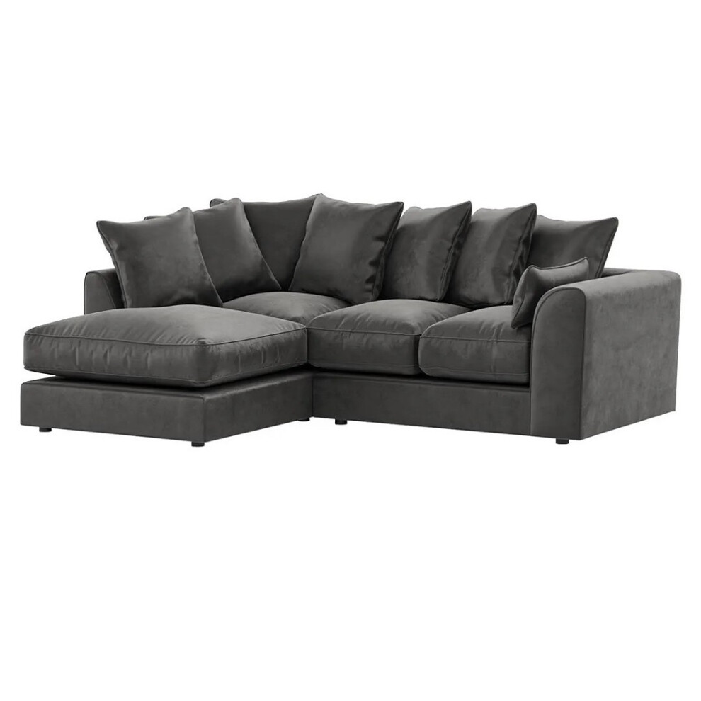 Furniture 786 Plush Velvet 4 Seater Left Hand Corner Sofa Grey
