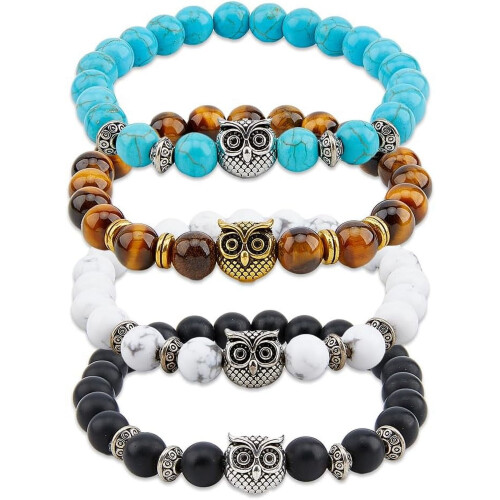 Eulen-Charm-Perlenarmband-Set – 4 Designs, Stretch-Passform