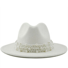Fedora Hats for Women Wide Brim Fedora Hats Fedora Hats 1920s Style Elegant Jazz Hat Pearl with Top Hat Big Brim Hat Ladies Woolen Hat White L
