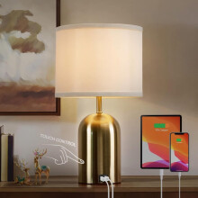 Lampe de chevet tactile LED, 3 niveaux d'intensité, port USB, abat-jour en tissu, pour bureau et chambre