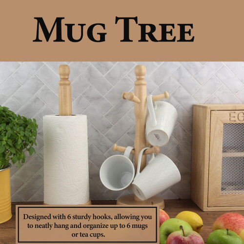 Apollo Beech Wood 6 Cup Mug Tree Holder Stand 2