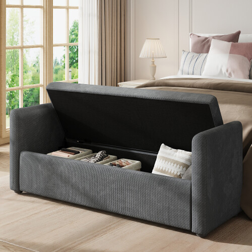 Living And Home Upholstered Storage Bench with 2 Pillow, Grey 1