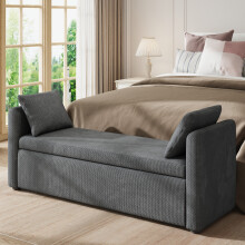 Upholstered Storage Bench with 2 Pillow, Grey