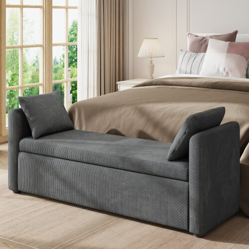Living And Home Upholstered Storage Bench with 2 Pillow, Grey