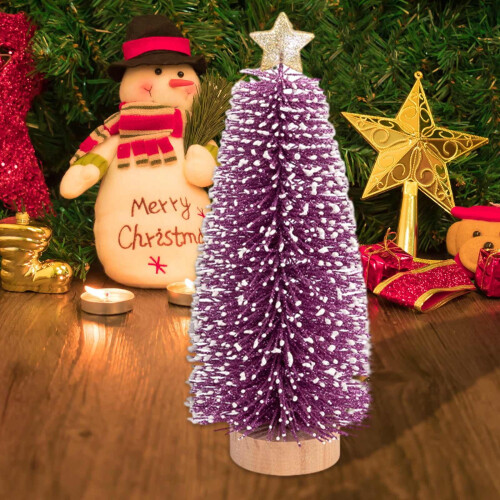 Mini artificial Christmas tree purple wooden base small 1