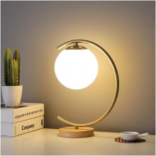 Lampe de table en verre LED de style nordique, base en bois, lampe de chevet E27 pour chambre et salon