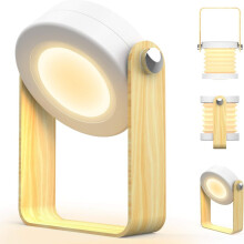 Lampe de chevet tactile LED vintage, bois, 3 niveaux de luminosité, pliable et portable, pour bureau