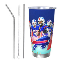 Tazza termica in acciaio inox da 20 oz (590 ml) con coperchio e cannuccia, con logo della squadra di football dei Bills - Compatibile con i