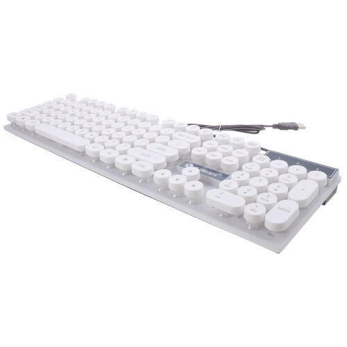 Teclado USB con cable, retroiluminado, creativo, con teclas redondas, práctico (blanco)