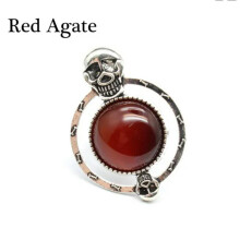Anello RSAMD con teschio e scheletro, rotondo, con cristallo, in pietra naturale di quarzo, regalo Reiki - Agata rossa