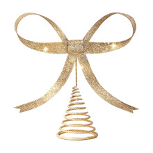 Easter Bow Topper – Gold & Glitter Ribbon Bow with Spiral Base, 9.37", for Easter Eggs, Garland & Holiday Decor (Compatible with Easter/Christmas)