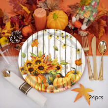 AuroraX Thanksgiving Paper Plates 9 Inch Compostable 24 Pcs
