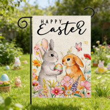 Easter Garden Flag Reversible Linen Burlap 12x18 Inch