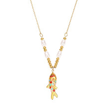 Delicate Pearls Accent Fish Charm Necklace For Women And Girls-1