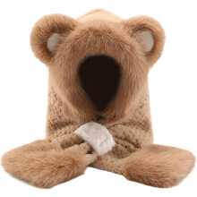 Cachecol com capuz e orelhas de urso de pelúcia para mulheres no inverno, lindo gorro e orelhas de urso branco, conjunto de cachecol de pele