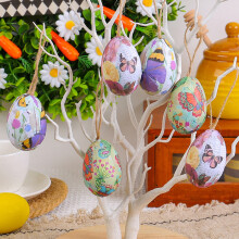 Easter Eggs Hanging Decoration Woven Basket Painted Eggs Decoration Easter Eggs Basket Props Ornaments Perfect for Egg Hunts and Gifts