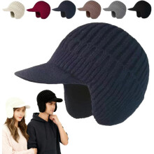 Cozy Head Beanies for Men and Women, Womens Winter Hats with Brim and Ear Flaps, Knitted Beanie Hat Fleece Lining