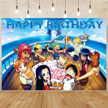 Cartoon OnePiece Birthday Backdrop Banner Party Supplies Happy Birthday Party Decorations 83''59''