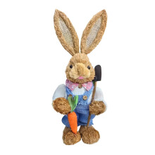 Easter Straw Bunny Party Supplies Standing Art Crafts Artificial Easter Theme Decor Bunny Figurines for top Indoor Party, 13.7in Multicolor