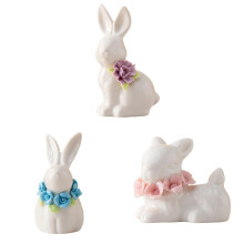 3/2/1pcs Easter Rabbit with Pansy Flowers Figurine Ceramic Rabbit Decor Home and Desktop Holiday Rabbit Ornament for Living Room, Bedroom Decoration