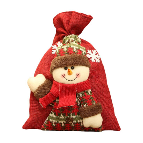 Burlap Christmas gift bags with drawstring snowflake design