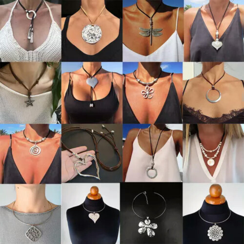 Vintage Hollow Flower Pendant Necklace Boho Style 2