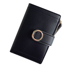 Portefeuille à monnaie pour femme en PU à trois volets – Noir