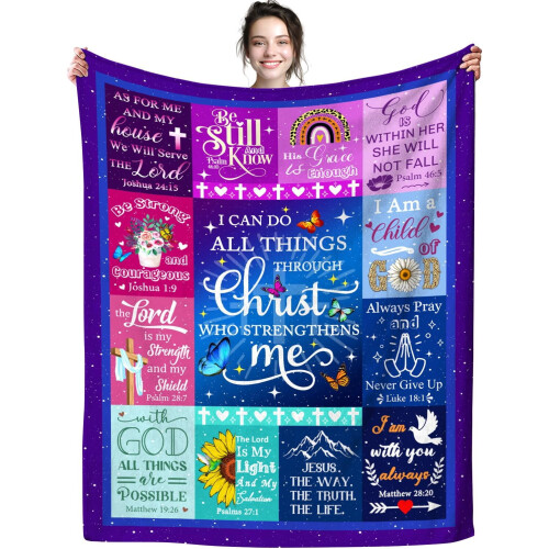 Manta de flanela com versículo bíblico cristão, 101,6 x 127 cm (40 x 50 polegadas).