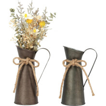 2 Pack Vintage Metal Milk Jug Vase Decor, Shabby Chic Decor Rustic Metal Pitcher, 7.87 Inch Pitcher Vintage Flower Vases for Home/Wedding Decor