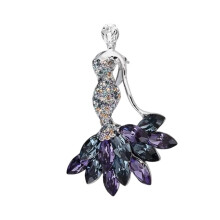 Decorative Rhinestones Merman Shape Brooch Chest-Purple