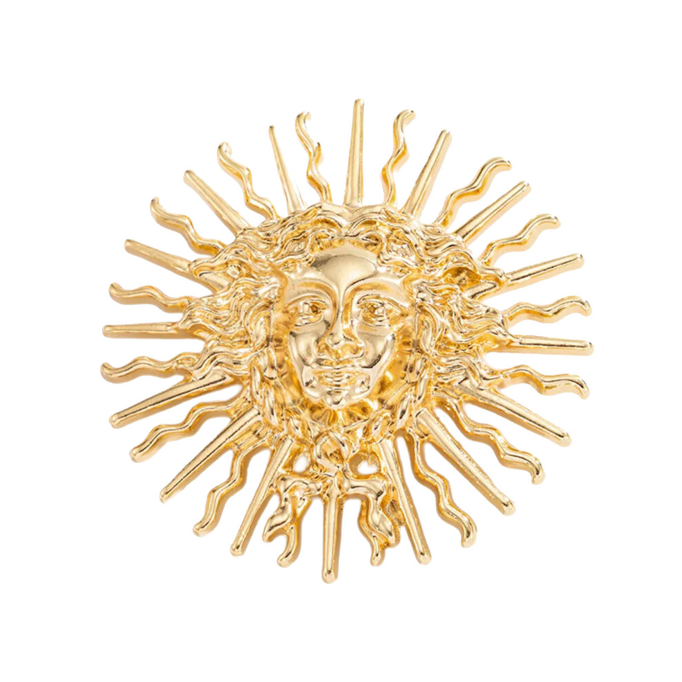 Gold Exquisite Sun Symbol Brooch Stylish Embossed Lapel Pin- 1