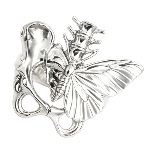 Playful Butterfly Figure Ring Modern Alloy Statement-Silver