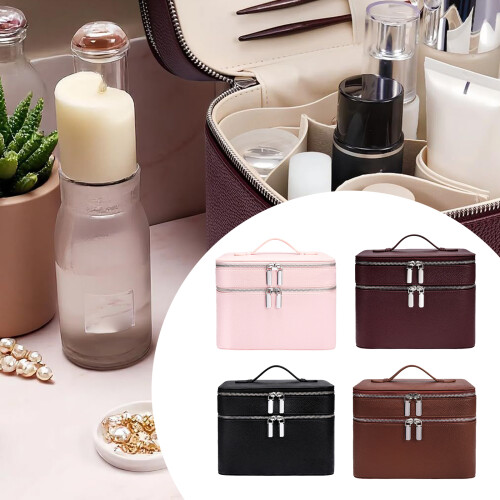 Trousse de maquillage élégante à 2 compartiments-marron foncé 2