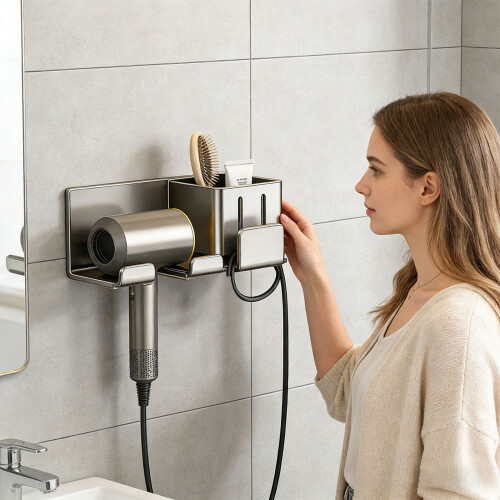 Removable Waterproofed Hairdryer Shelf-Dark Grey 2 1
