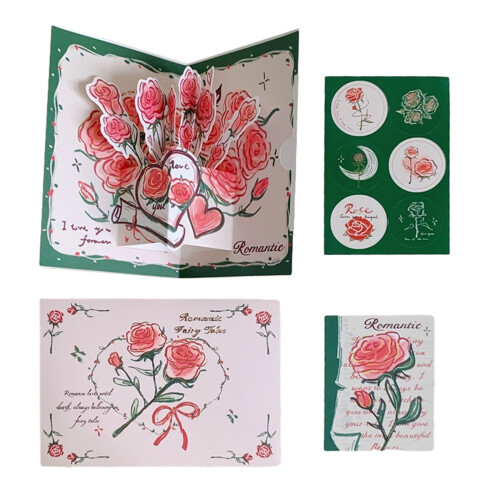 3D Rose Pop-Up Birthday Card with Envelope