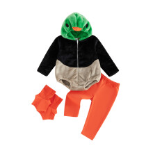 (18-24 Months, Khaki) Baby Boys Pants Set, Long Sleeve Duck Hooded Zipped Romper with Pants Fall Outfit
