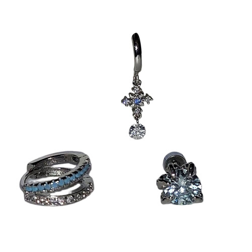 Modern Blue Crosses Earrings With Matching Dragon Claw Studs-C 1
