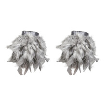Pair Of 1 Floral Inspired Wrist Cuffs Bangle Feather-Gray