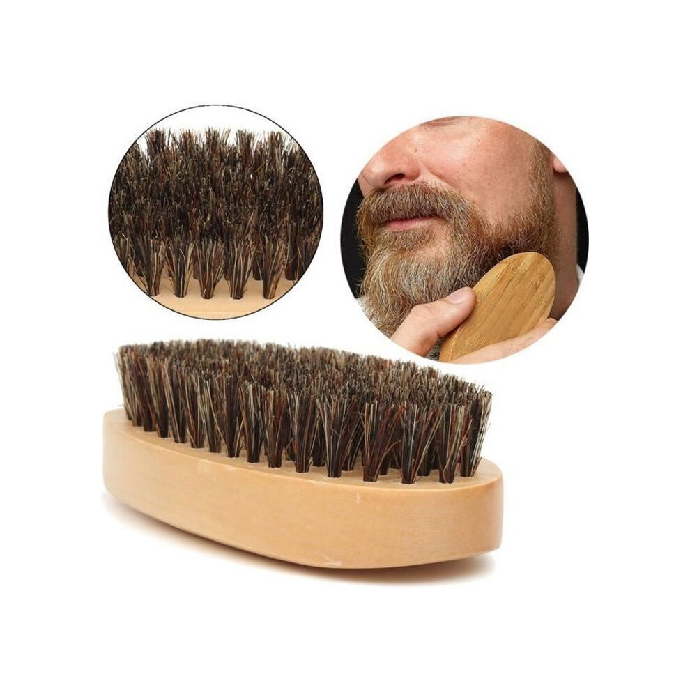 Beige Beard And Moustache Brush With Boar Bristles And Wooden Comb, For Adult Men