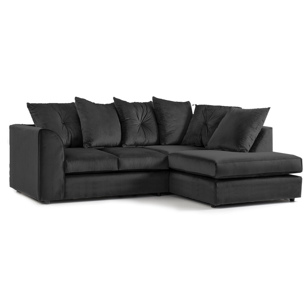 Furniture 786 Plush Velvet 4 Seater Right Hand Corner Sofa Black