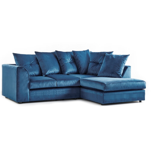 Furniture 786 Plush Velvet 4 Seater Right Hand Corner Sofa Blue