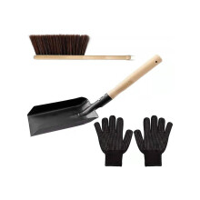 Hearth Brush Set,Silicone Gloves,Fireplace Shovel Hand Shovel and Brush,Wooden Handles Coal Fireplace Tool Set for Home