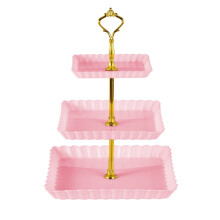 3-Tier Plastic Cupcake Stand Pink Square Dessert Tray