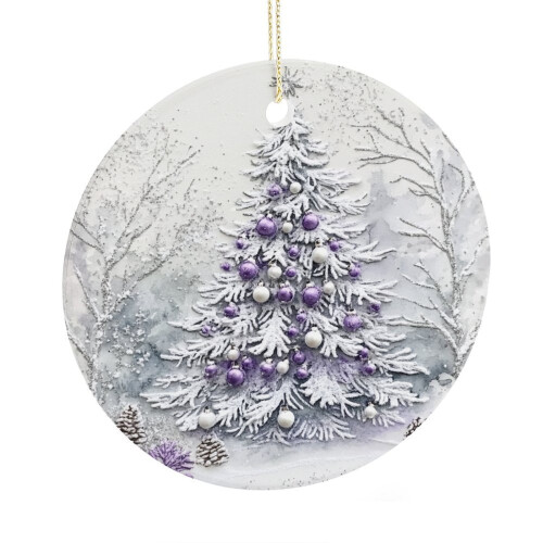 Purple Ceramic Pine Tree Ornament 3 Inch