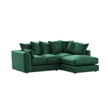 Plush Velvet 4 Seater Right Hand Corner Sofa Green