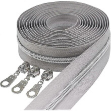 Silver Metallic Nylon Coil Zippers By The Yard Bulk Coil Zipper Roll 10 Yards with 25pcs Pulls for Diy Sewing Craft Bags (grey)-yvan