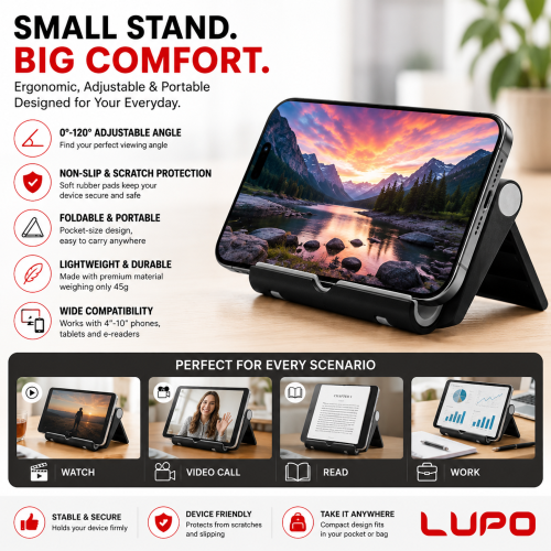 iPad Tablet iPhone Desk Stand Holder Mobile Phone Folding Black 2