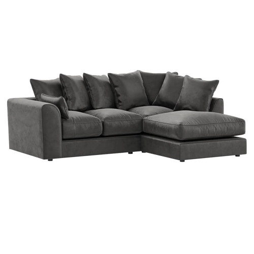 Furniture 786 Plush Velvet 4 Seater Right Hand Corner Sofa Grey