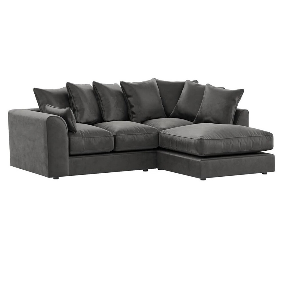 Furniture 786 Plush Velvet 4 Seater Right Hand Corner Sofa Grey