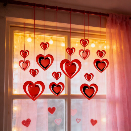 3D Heart Hanging Decorations Red Foil 16 Pieces